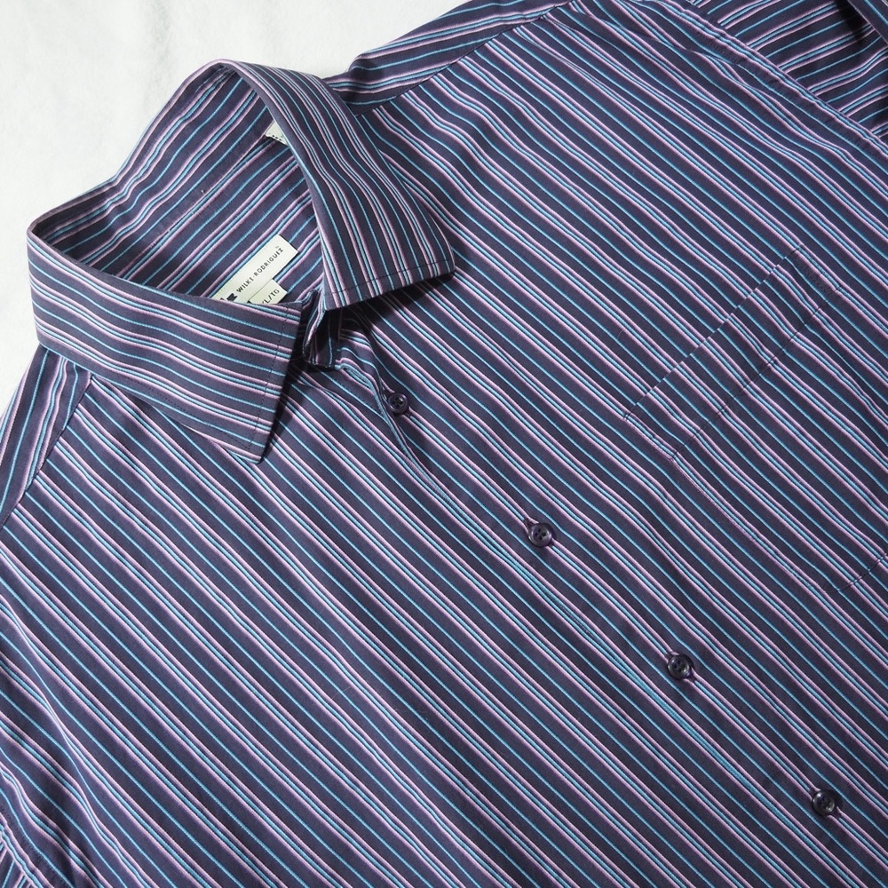 Wilke Rodriguez Sz XL Men's Stripe Dress Shirt - Purple Multi 100% Cotton